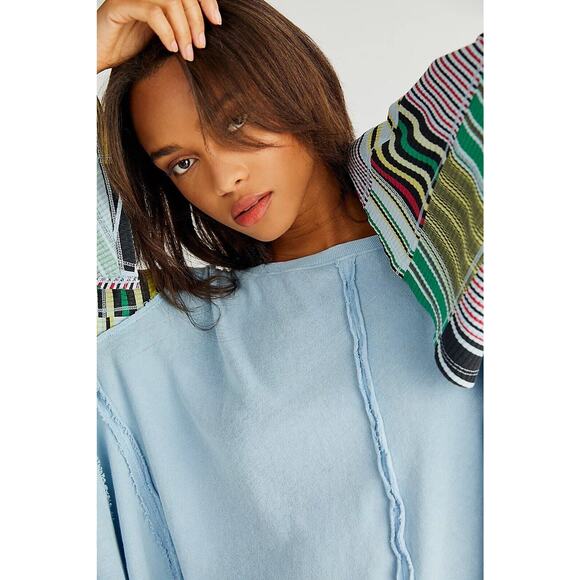 We The Free Maxwell Blue hippie Thermal Tee Long Bell Statement Sleeves Sz Large - Picture 3 of 14